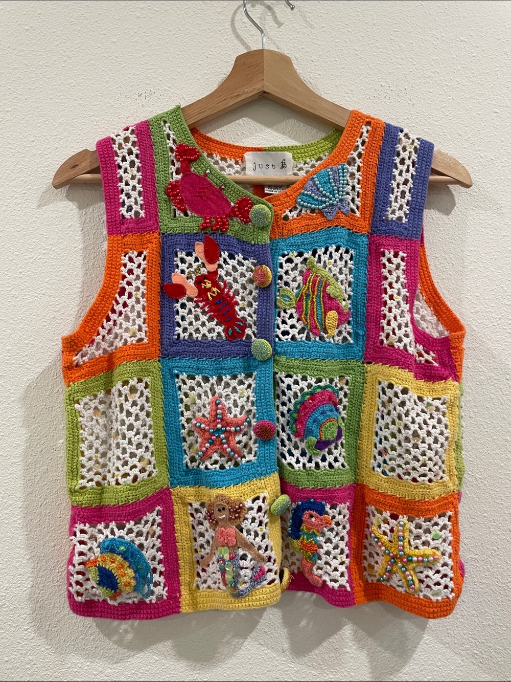 Colorful Crochet Sea Life Vest Kidcore Star Fish Seahorse Rare Granniecore